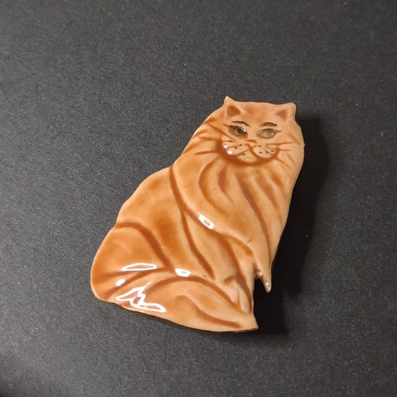 Cute Ceramic Orange Cat Brooch - Picture 4 of 10